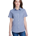 Ladies' Microcheck Gingham Short-Sleeve Cotton Shirt